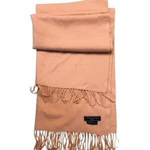 Francesco Smalto Italian 70% Cashmere Dusty Pink Vintage Blanket Scarf w/ Fringe